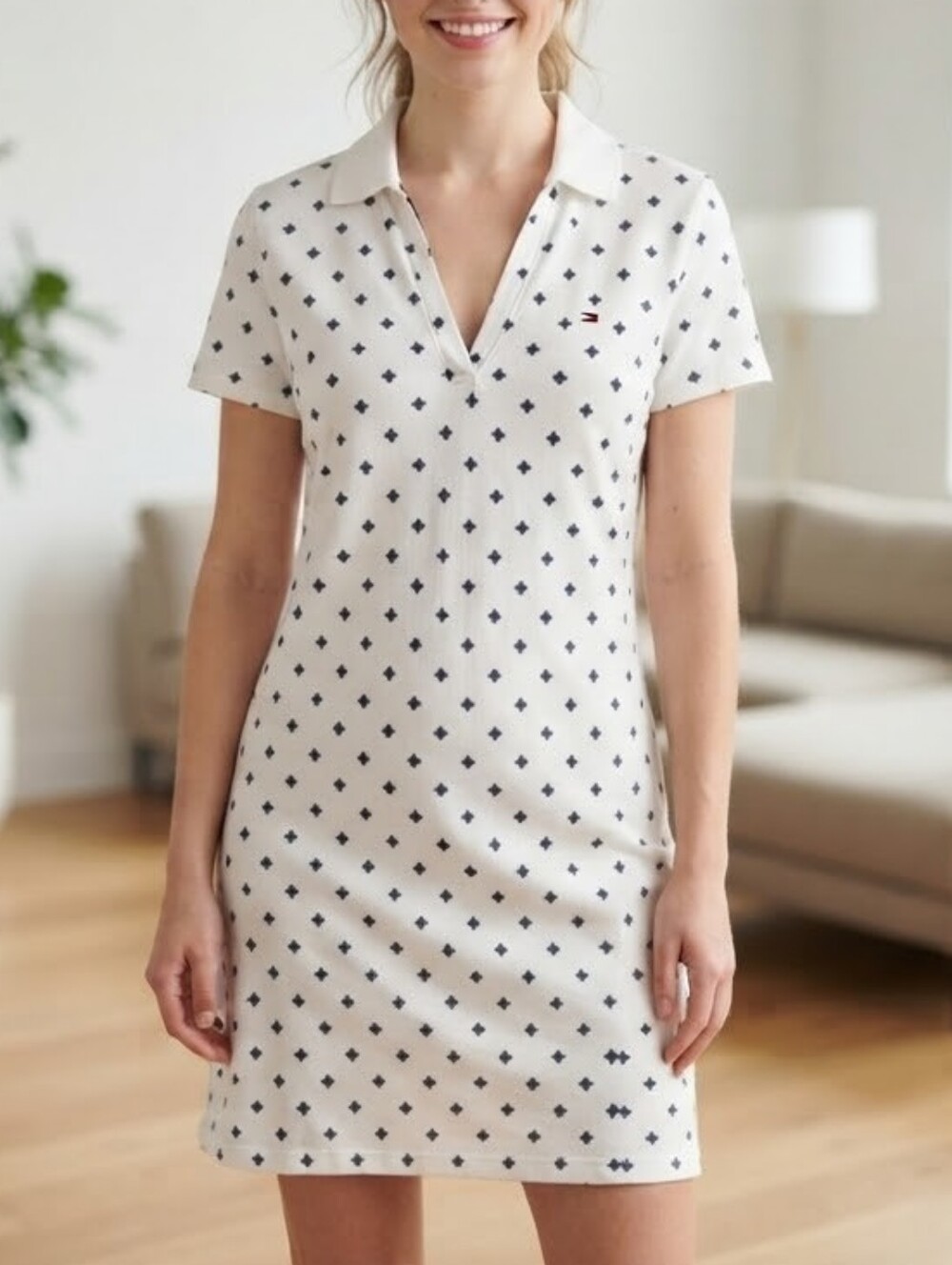 Tommy Hilfiger White Polo Shirt Dress w/Navy Microprint Sz XL